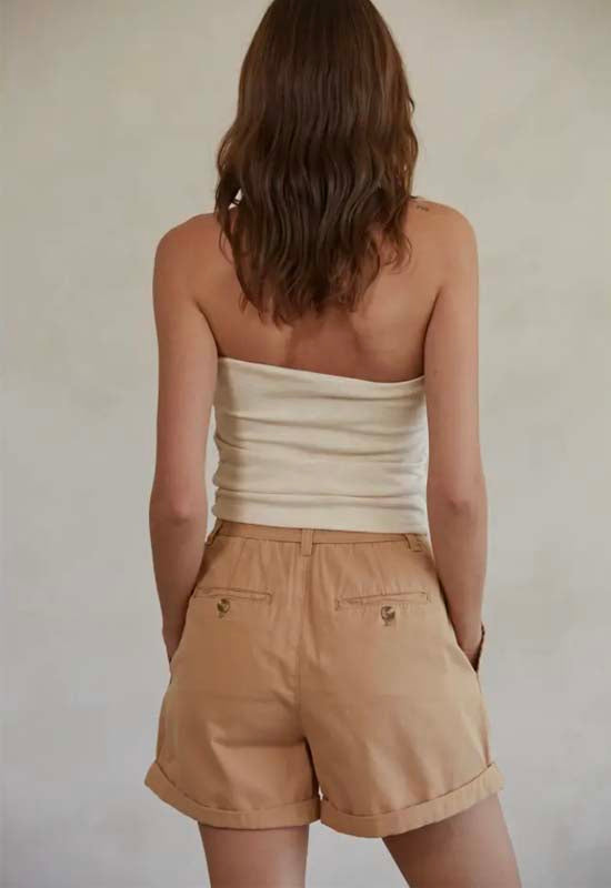 Knit Side Ruched Tube Top - Cream