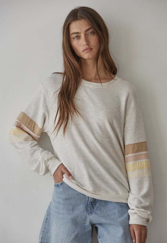 Crew Neck Long Sleeve Pullover - Oatmeal