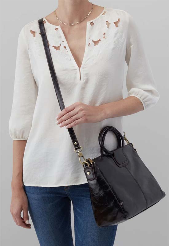 Hobo - Sheila Medium Satchel Black Ploished Leather