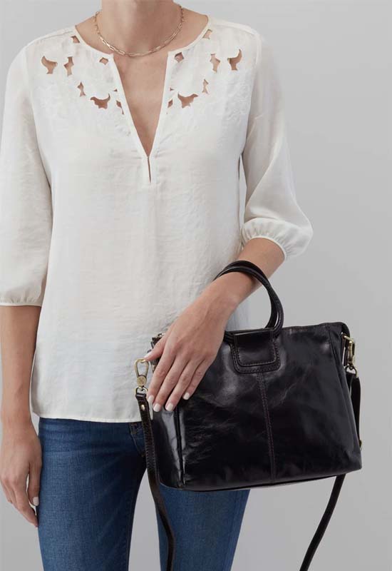 Hobo - Sheila Medium Satchel Black Ploished Leather