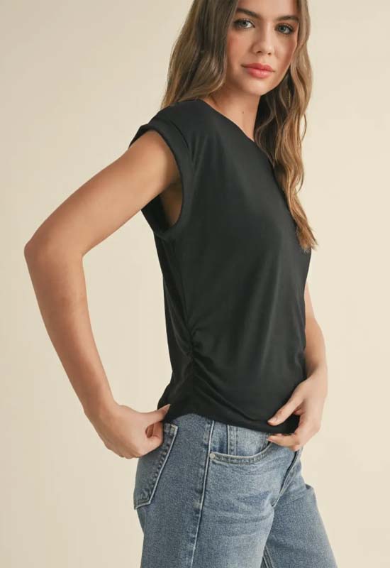Ruching Detail Top - Black