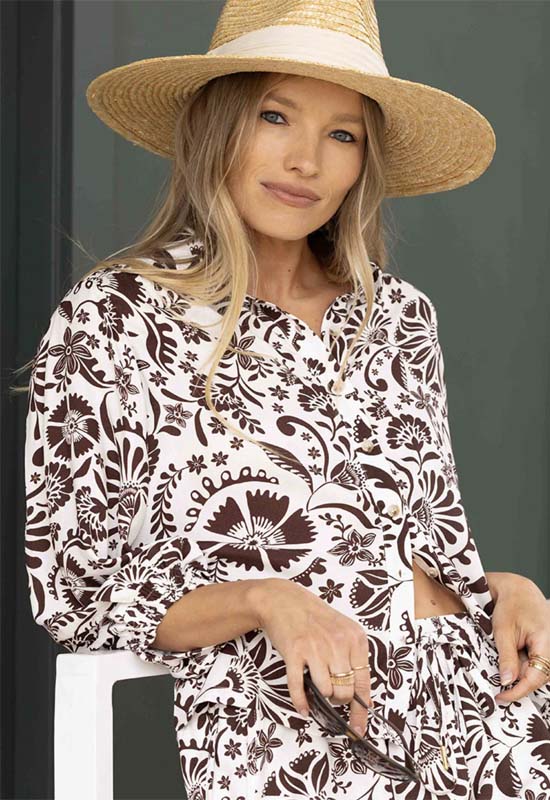 Bobi - Boho Sleeve Button Up Top Destination Floral