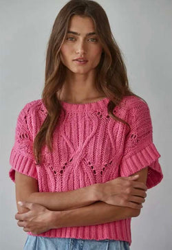 Cali Crochet Sweater Top - Hot Pink