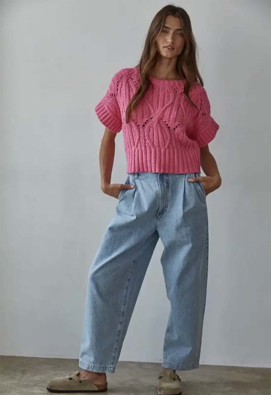 Cali Crochet Sweater Top - Hot Pink