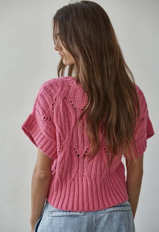 Cali Crochet Sweater Top - Hot Pink
