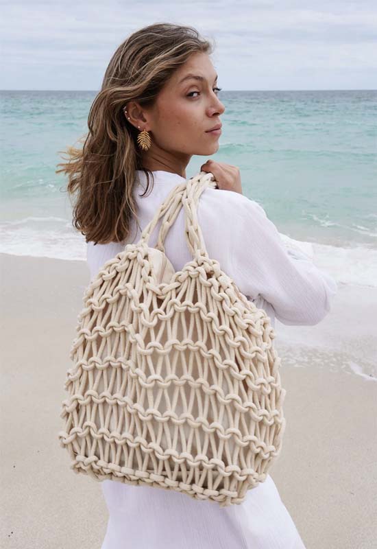 Debbie Katz - Savannah Crochet Tote Cream
