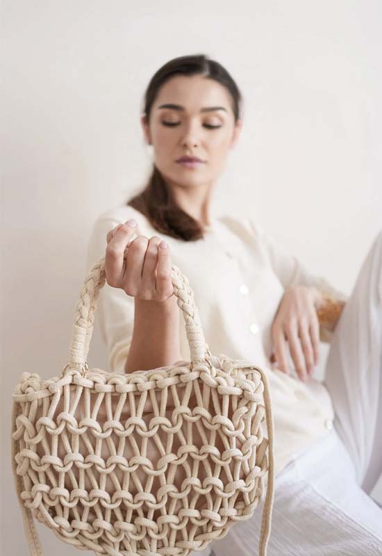 Debbie Katz - Paris Crochet Knit Handbag Cream