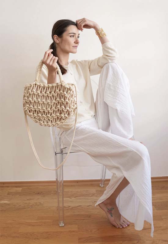 Debbie Katz - Paris Crochet Knit Handbag Cream