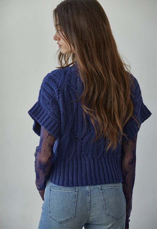 Cali Crochet Sweater Top - Navy