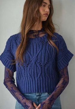 Cali Crochet Sweater Top - Navy