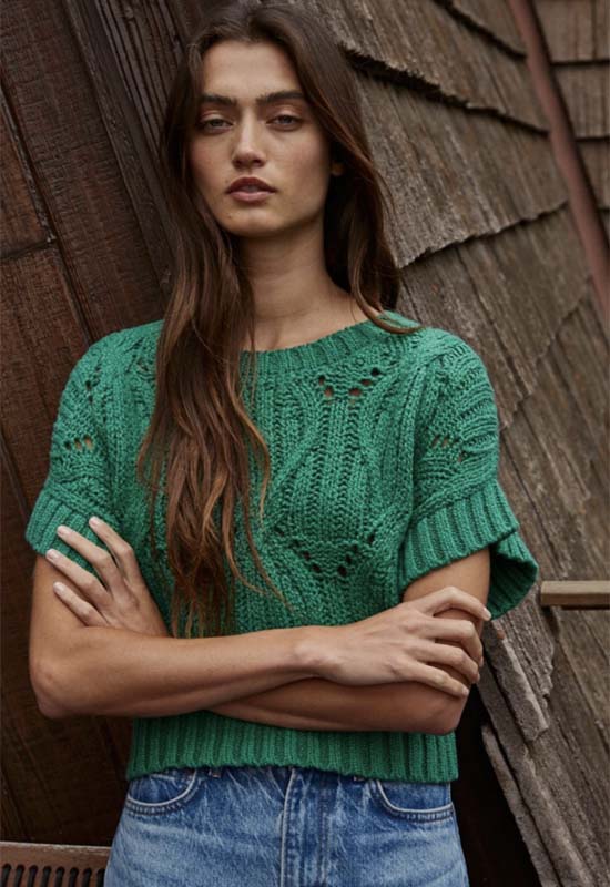 Cali Crochet Sweater Top - Dark Green