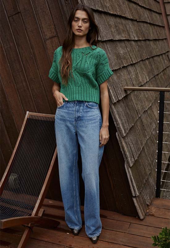 Cali Crochet Sweater Top - Dark Green