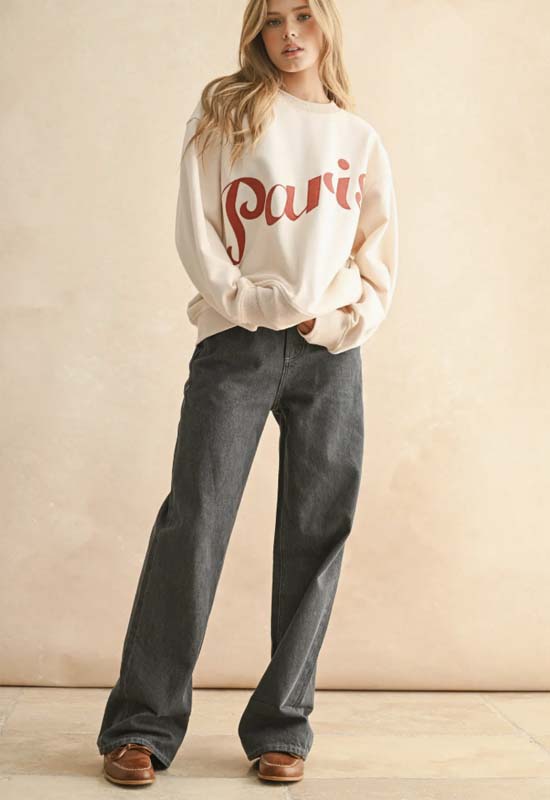 Paris Front Patch Sweatshirt - Cream