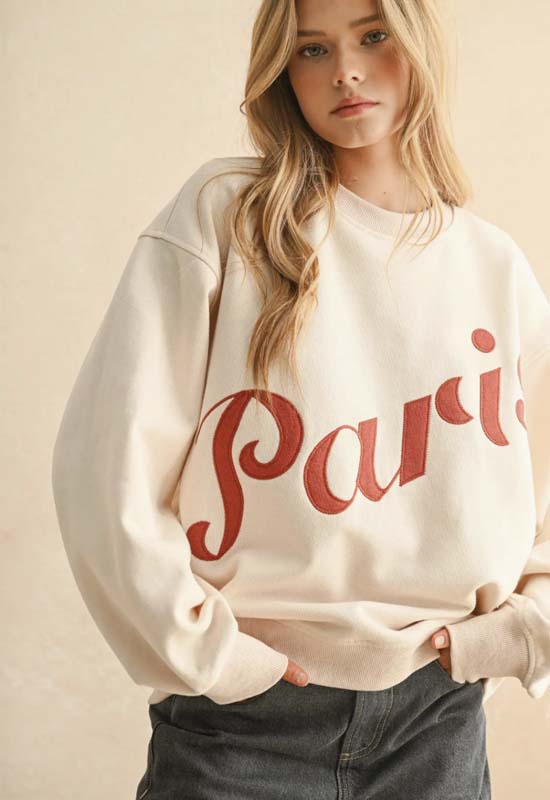 Paris Front Patch Sweatshirt - Cream