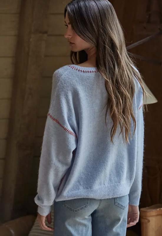Contrast Stitch Sweater - Light Blue