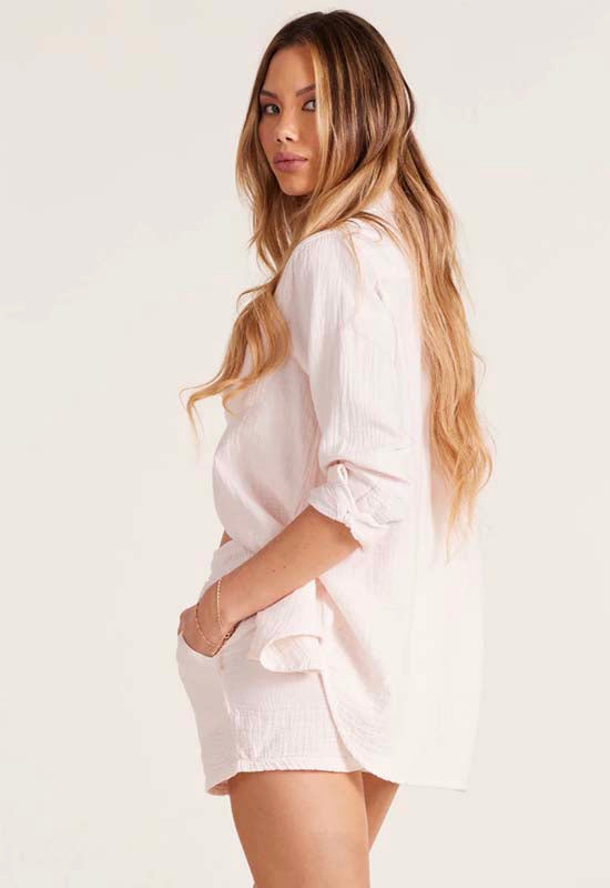 Bobi - Button Front Long Sleeve Top Ballet Pink