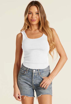 Bobi - Ribbed Scoop Crop Top White