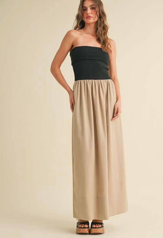 Knitted Top Combo Dress - Black Tan