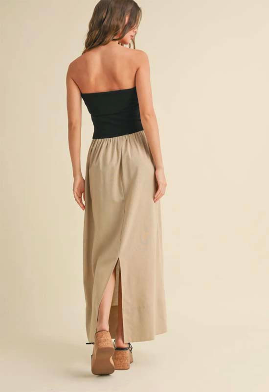 Knitted Top Combo Dress - Black Tan