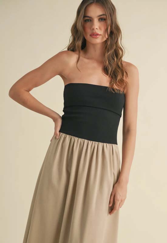 Knitted Top Combo Dress - Black Tan