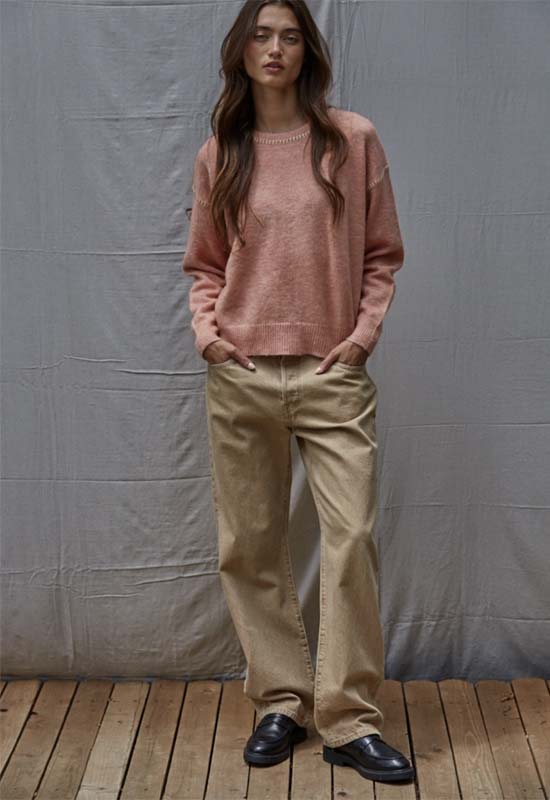 Knit Contrast Stitch Sweater - Dusty Coral