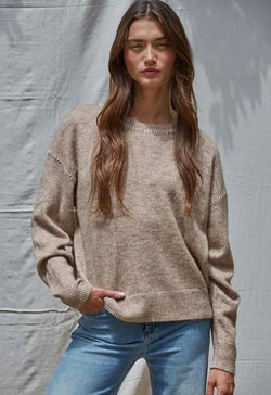 Contrast Stitch Knit Sweater - Light Mocha