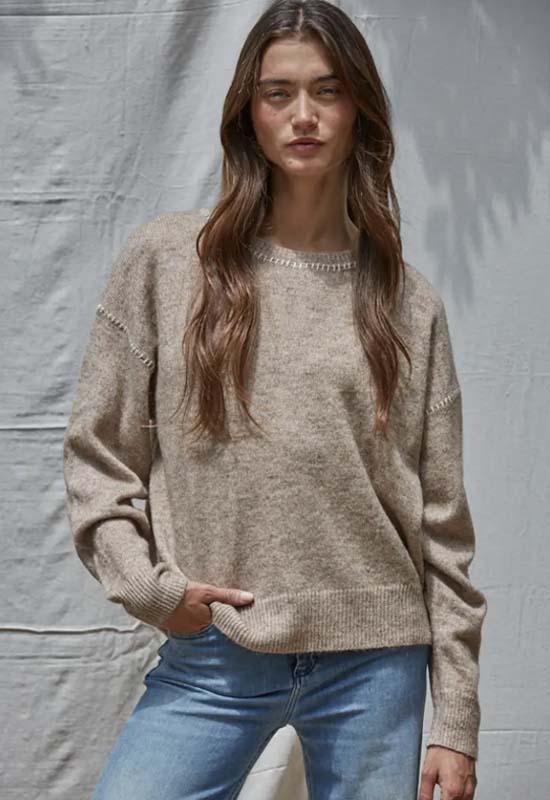 Contrast Stitch Knit Sweater - Light Mocha
