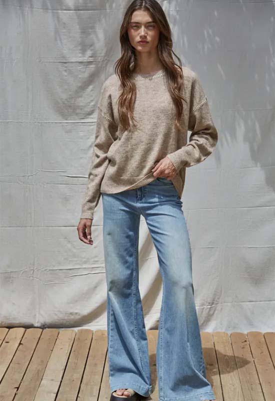 Contrast Stitch Knit Sweater - Light Mocha