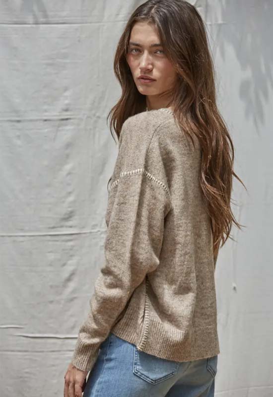 Contrast Stitch Knit Sweater - Light Mocha