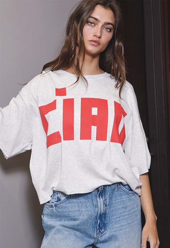 Caio Graphic Boxy Tee - Grey Red
