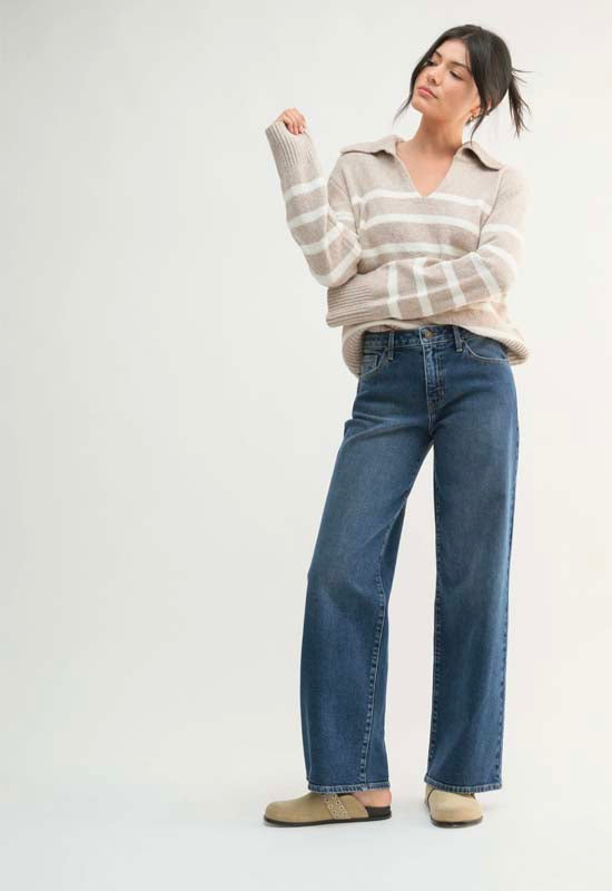 Just Black - Mid Rise Wide Leg Jean Dark Denim
