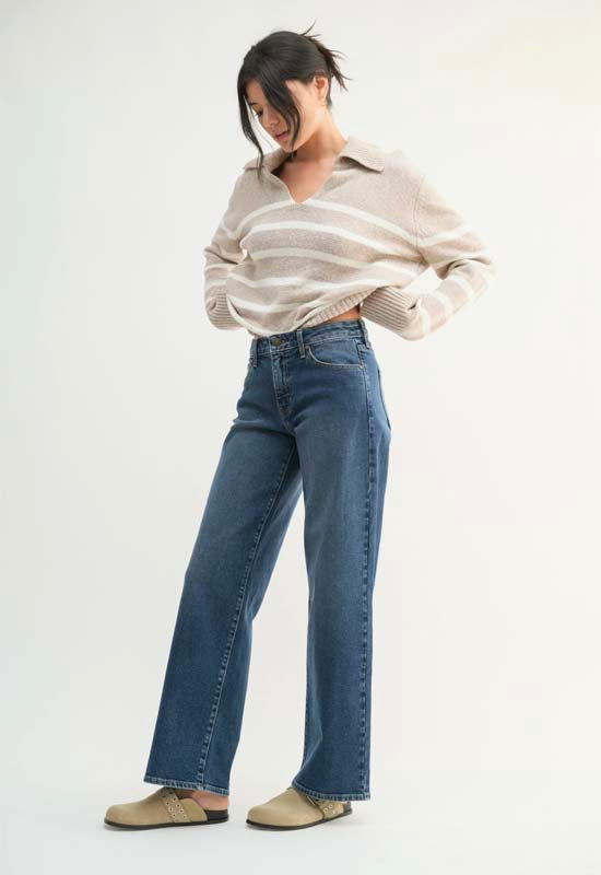 Just Black - Mid Rise Wide Leg Jean Dark Denim