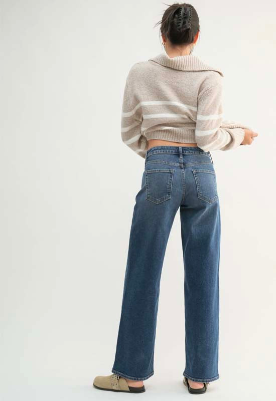 Just Black - Mid Rise Wide Leg Jean Dark Denim
