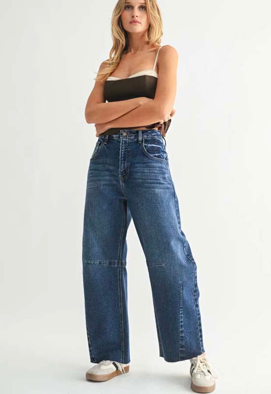 Just Black - Barrel Jean with Seams Dark Denim