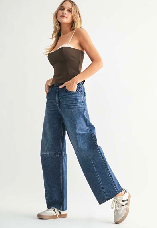 Just Black - Barrel Jean with Seams Dark Denim