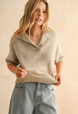Collared Top - Taupe White