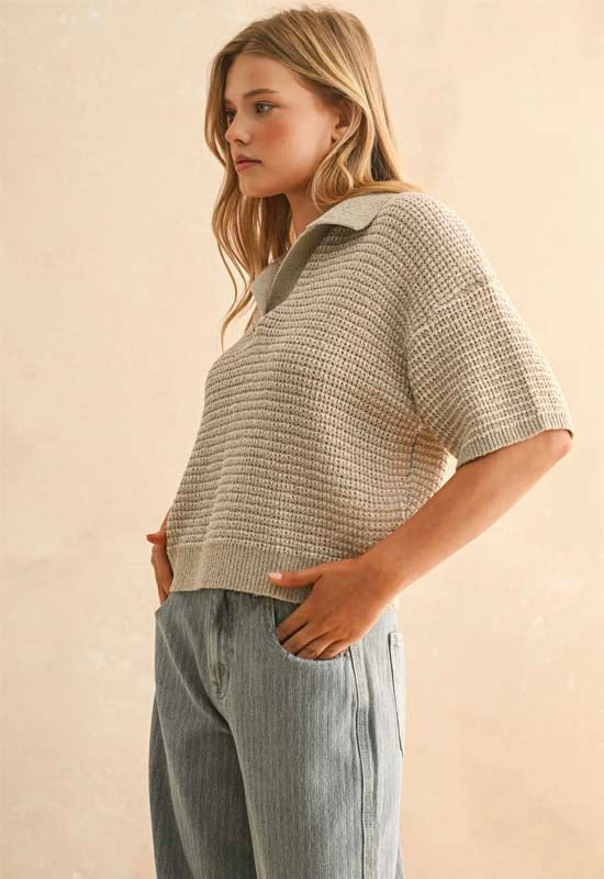 Collared Top - Taupe White