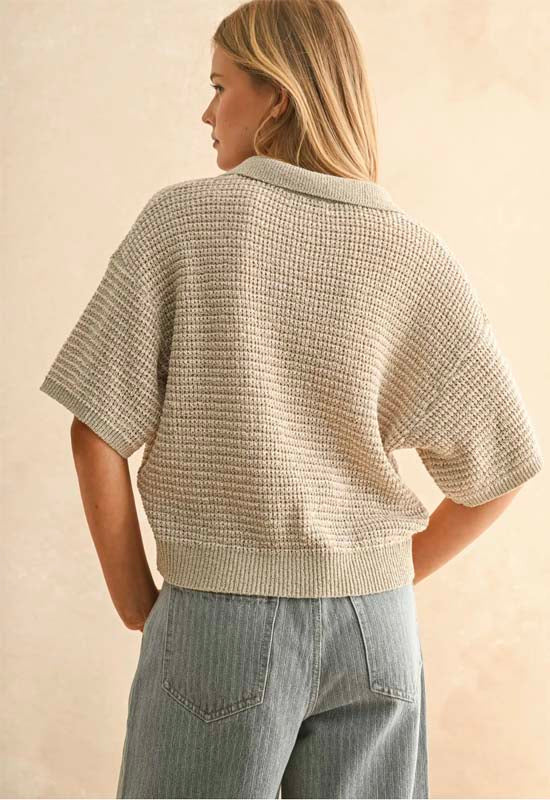 Collared Top - Taupe White