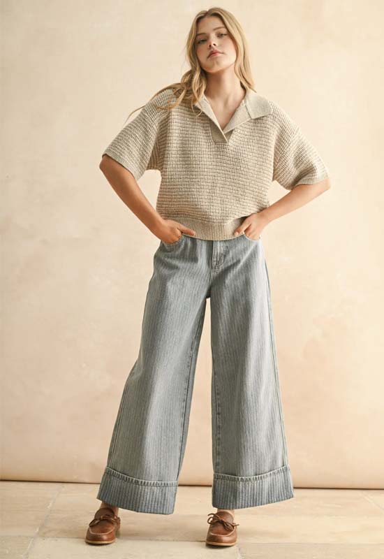 Collared Top - Taupe White