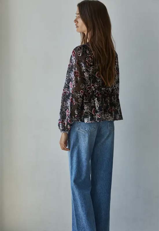 Woven Velvet Floral Blouse - Black Multi