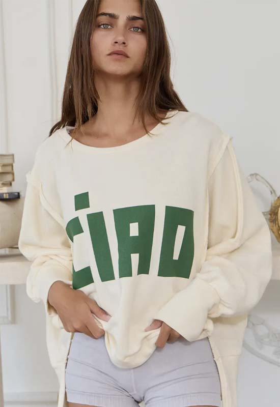 Ciao Raw Edge Terry Top - Cream Green