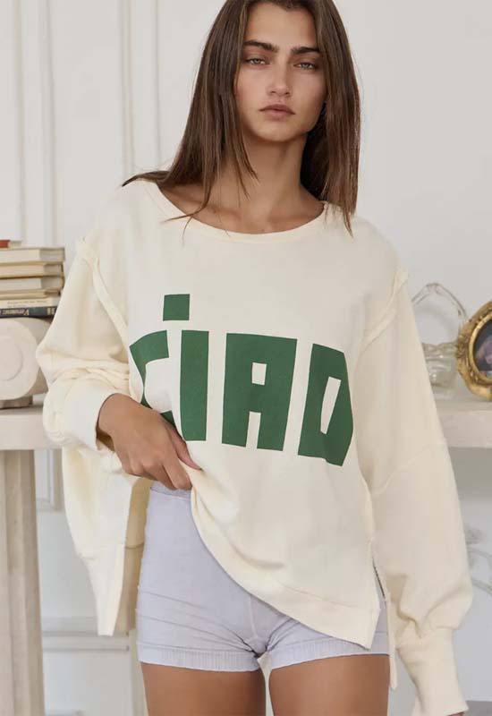 Ciao Raw Edge Terry Top - Cream Green