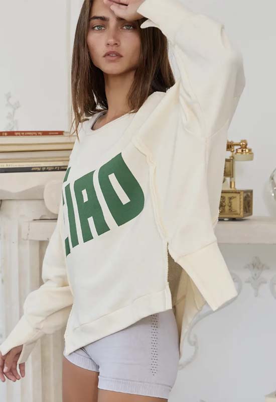 Ciao Raw Edge Terry Top - Cream Green