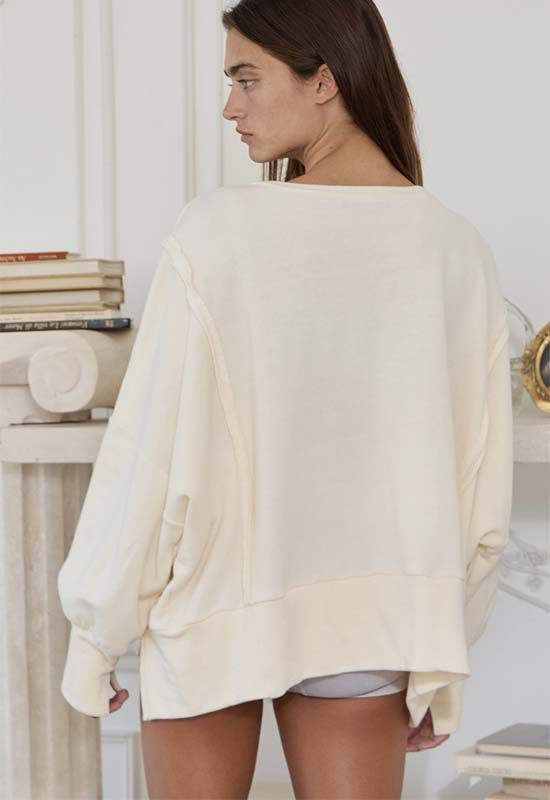 Ciao Raw Edge Terry Top - Cream Green