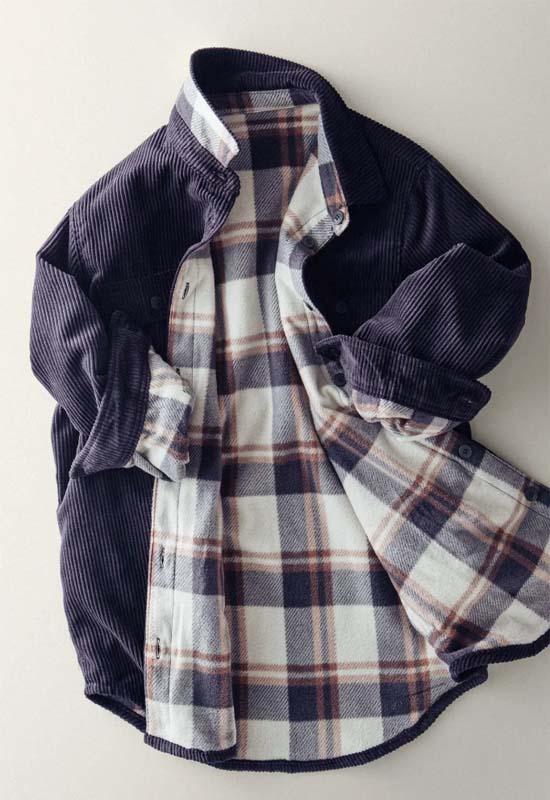 Courderoy Plaid  Lined Flannel Jacket - Black