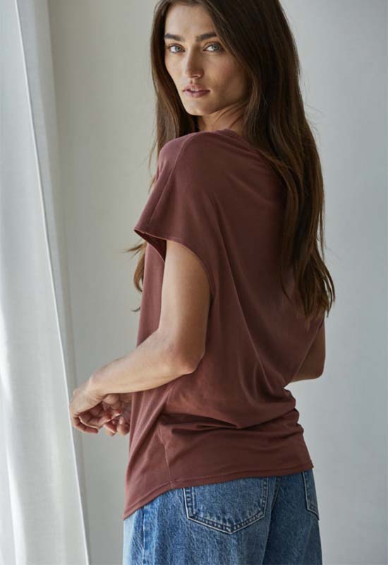 Knit Spandex One Shoulder Top - Mahogony