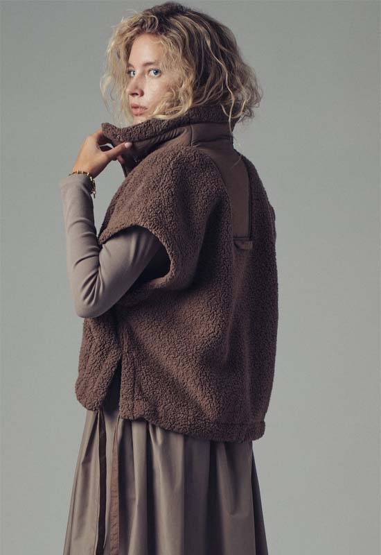Sherpa Quilted Collar Vest - Brown