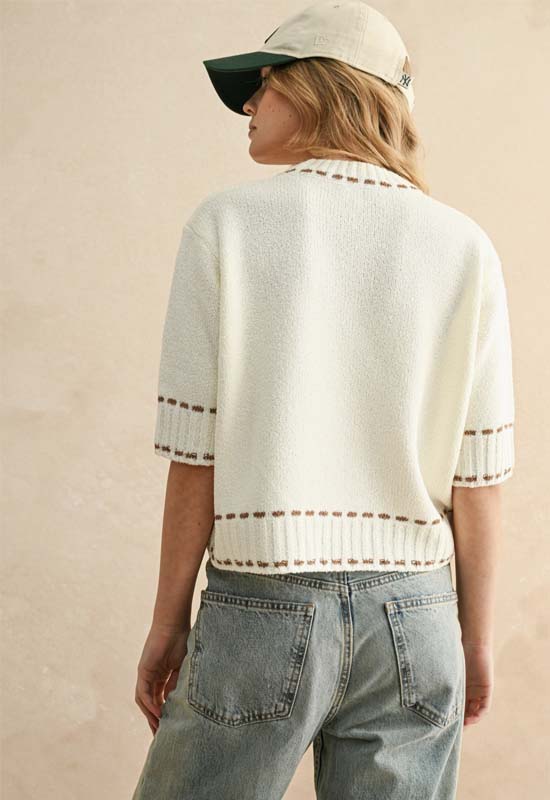 Stitch Effect Detail Top - White Brown