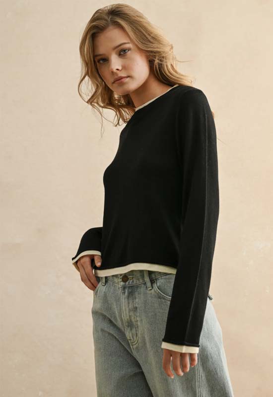 Looks Long Sleeve Layered Top - Black