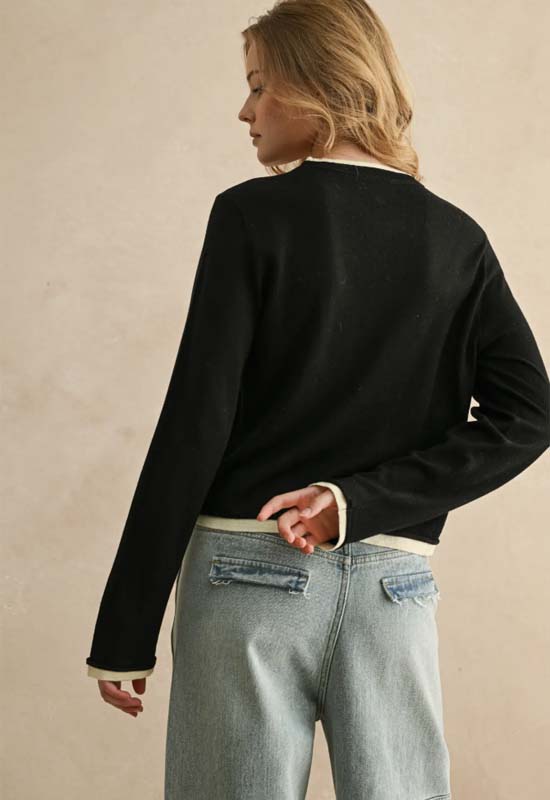 Looks Long Sleeve Layered Top - Black